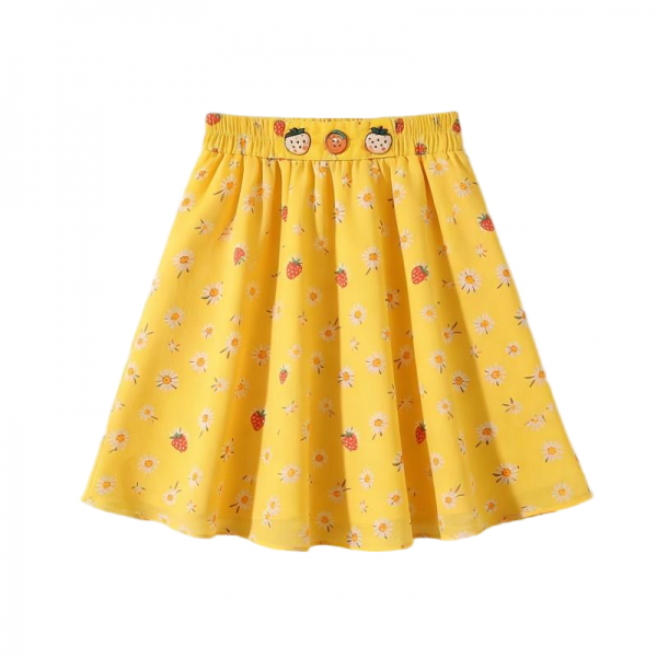 Yellow Mini Skirt with Strawberry & Daisy Print