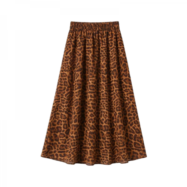 Tan Leopard Print Midi Skirt