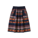 Navy Blue Midi Skirt with Tribal Striped Print