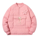Pink Puffer Jacket with 3D Flower Detail & Half-Zip
