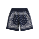 Navy Blue Bandana Print Elastic-Waist Shorts