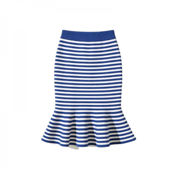 Blue & White Striped Knit Mermaid Skirt