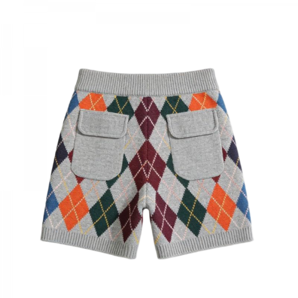 Multi-Color Argyle Knit Shorts with Patch Pockets