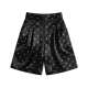 Black Satin Shorts with Silver Polka Dot Pattern