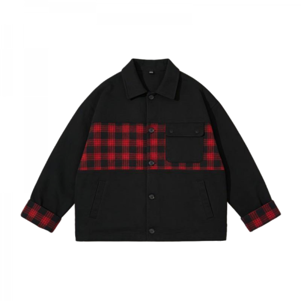 Black & Red Plaid Patchwork Shirt Jacket