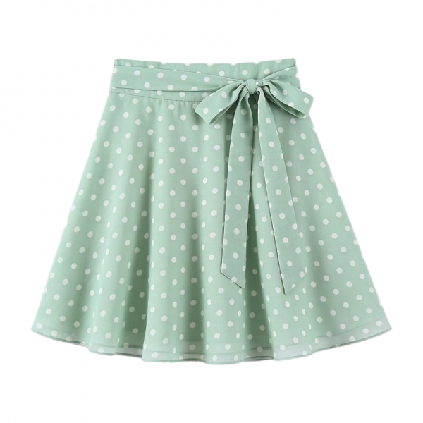 Mint Green Polka Dot Mini Skirt with Bow Tie Waist