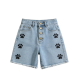 Light Blue Denim Shorts with Black Paw Print Embroidery