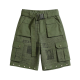 Olive Green Cargo Shorts with Newspaper Print & Belt