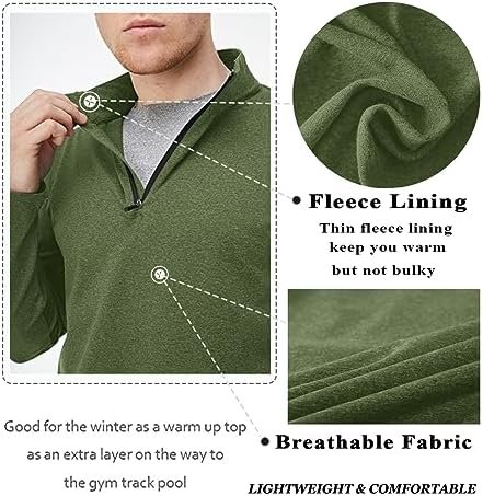 Men's Athletic Shirts Long Sleeve 1/4 Zip Lightweight Fleece Lined Running Active Pullover Workout Shirts Sweatshirt