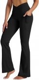 Women's Flare Leggings Crossover Yoga Pants High Waist Bootcut Workout Leggings with Pockets 29" 31"