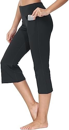 Plus Size Capris Pants for Women Yoga Flare High Waist Bootcut Stretch Casual Palazzo Leggings with Pockets
