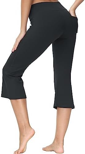 Plus Size Capris Pants for Women Yoga Flare High Waist Bootcut Stretch Casual Palazzo Leggings with Pockets